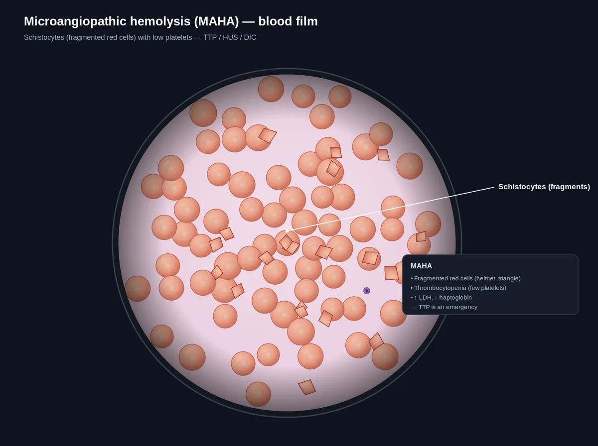 Microangiopathic hemolysis — schistocytes
