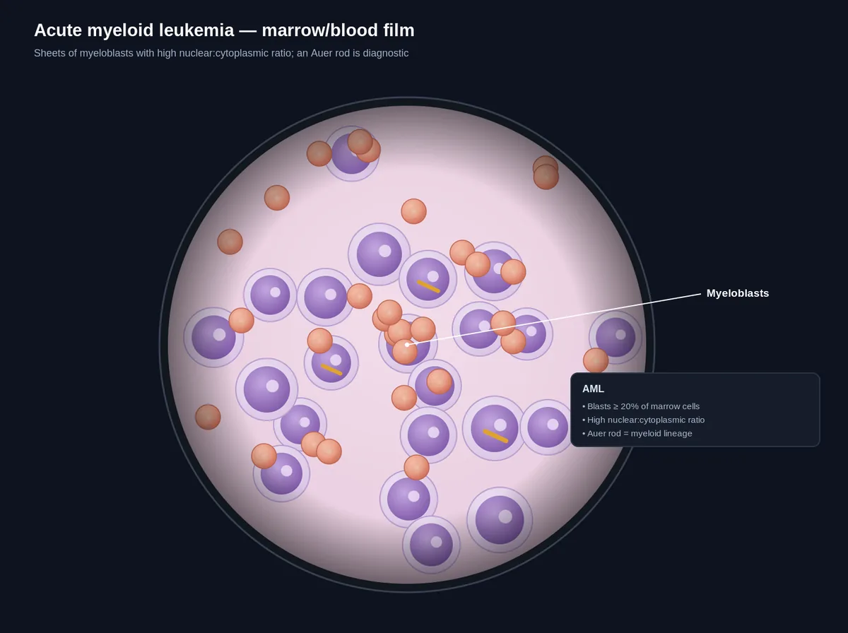 AML — myeloblasts with an Auer rod
