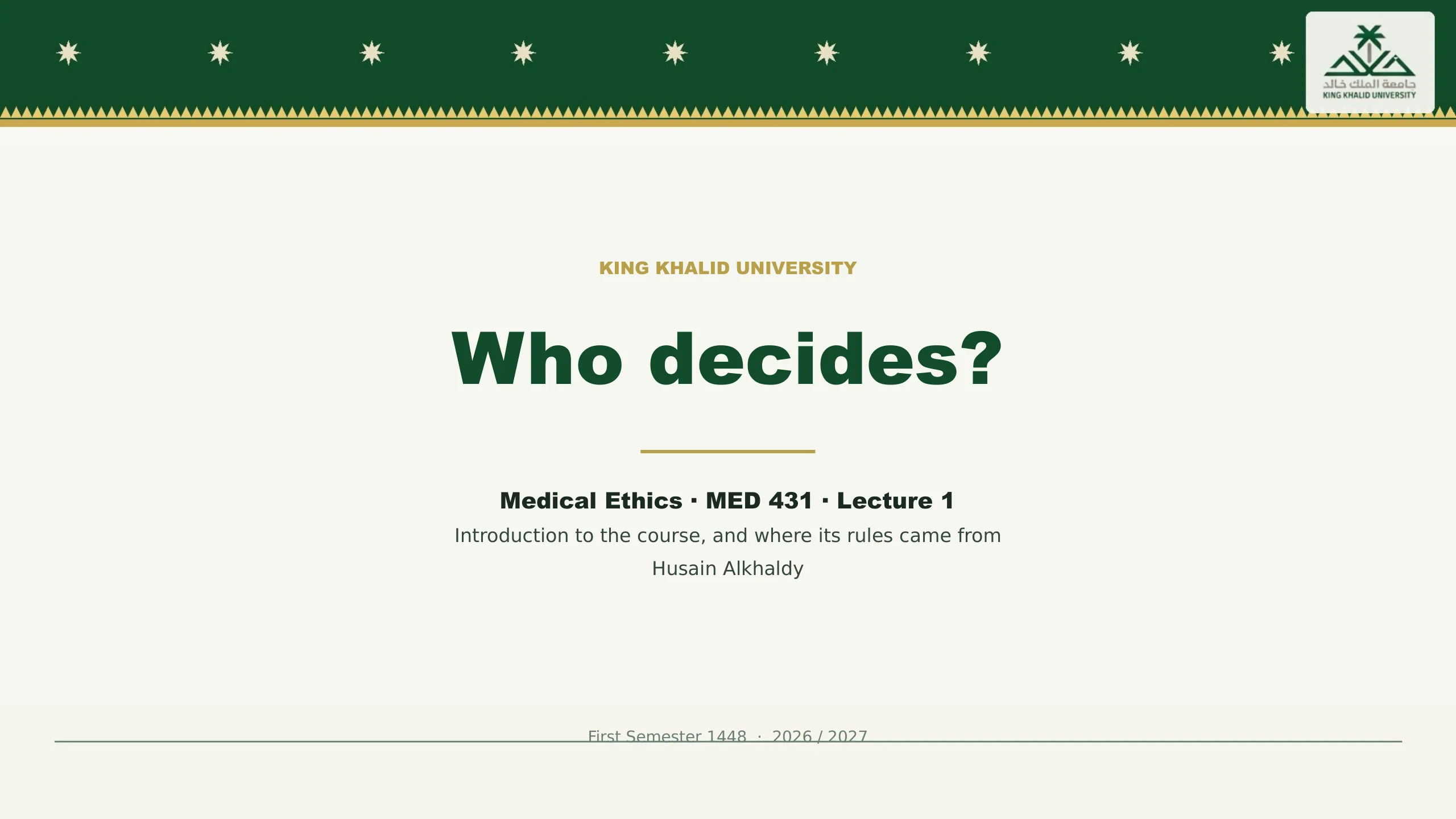 Introduction to the course &mdash; MED 431 lecture 1 title slide