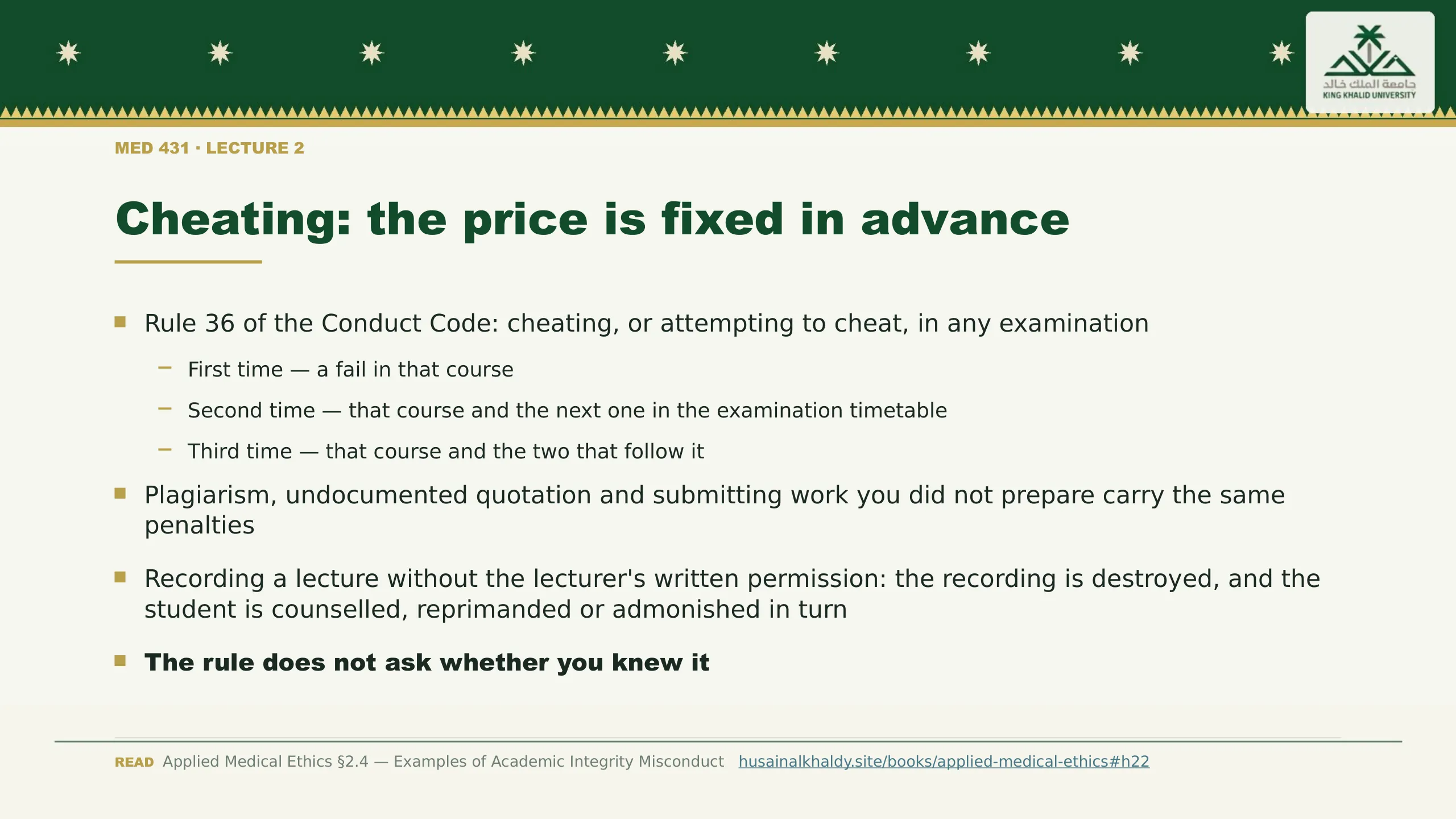 Cheating: the price is fixed in advance. Rule 36 of the Conduct Code: cheating, or attempting to cheat, in any examination