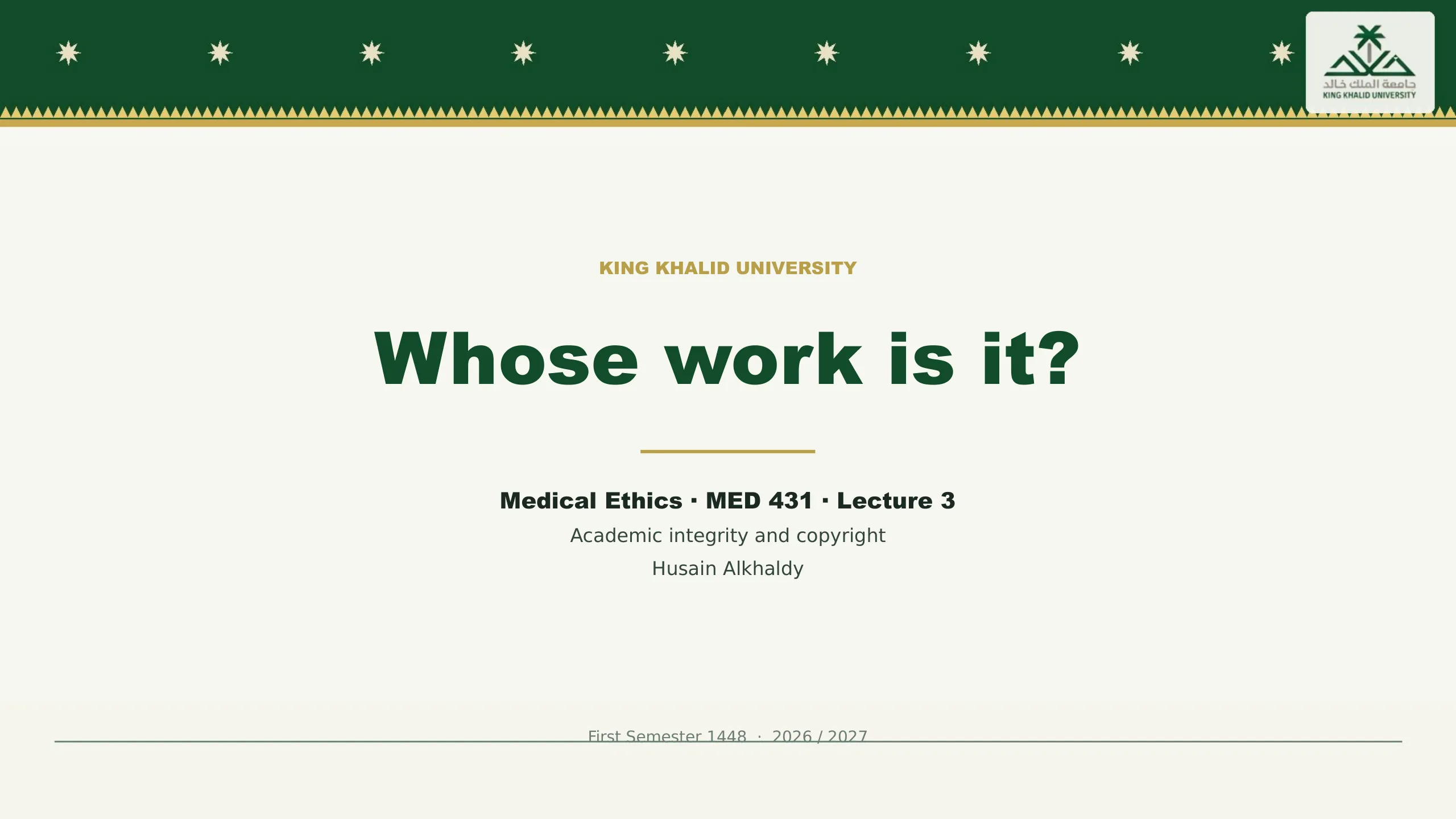 Academic integrity and copyright &mdash; MED 431 lecture 3 title slide