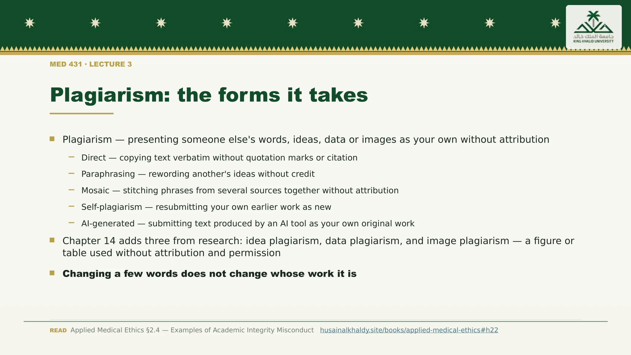 Plagiarism: the forms it takes. Plagiarism — presenting someone else's words, ideas, data or images as your own without attribution