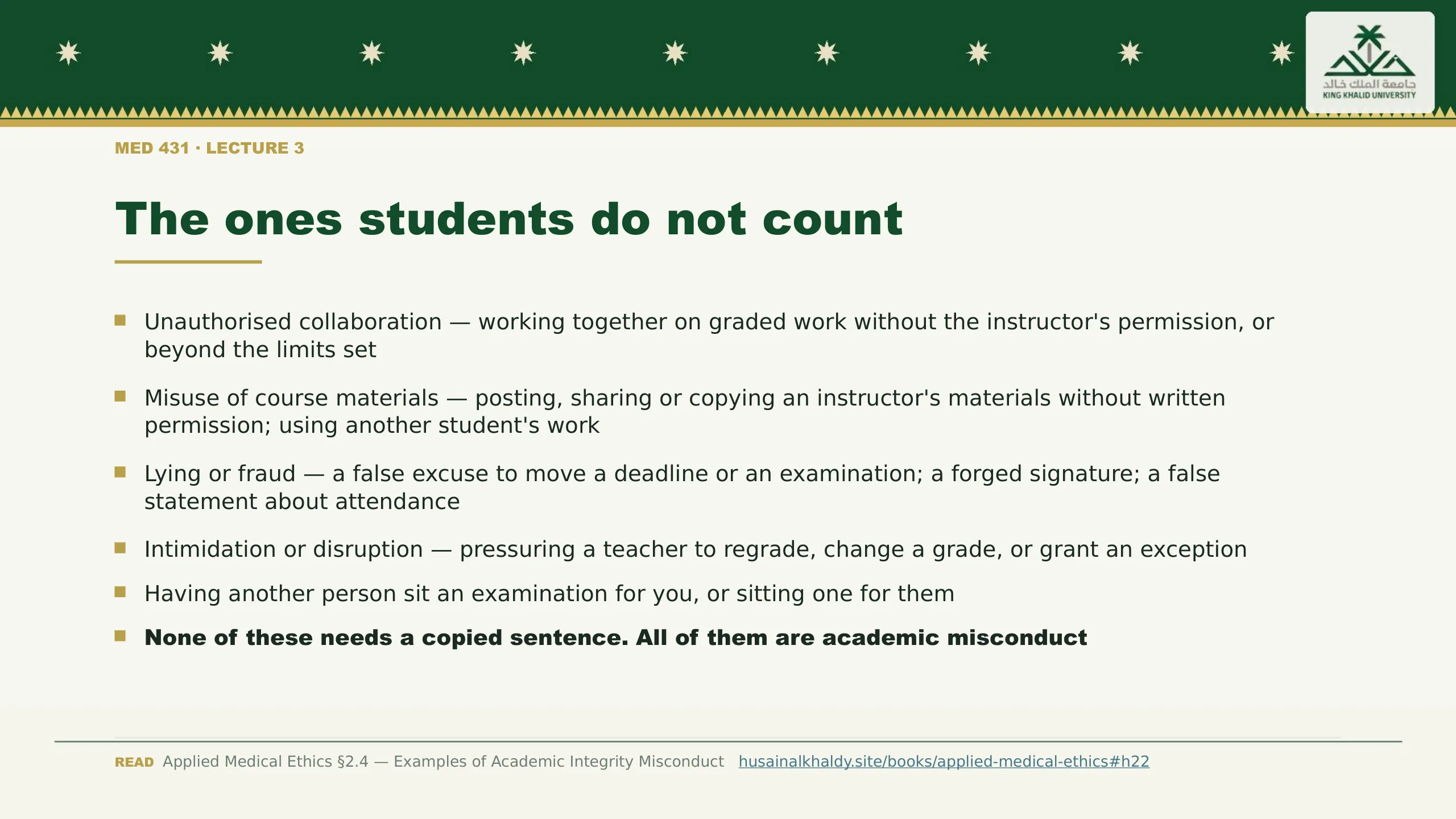 The ones students do not count. Unauthorised collaboration — working together on graded work without the instructor's permission, or beyond the limits set