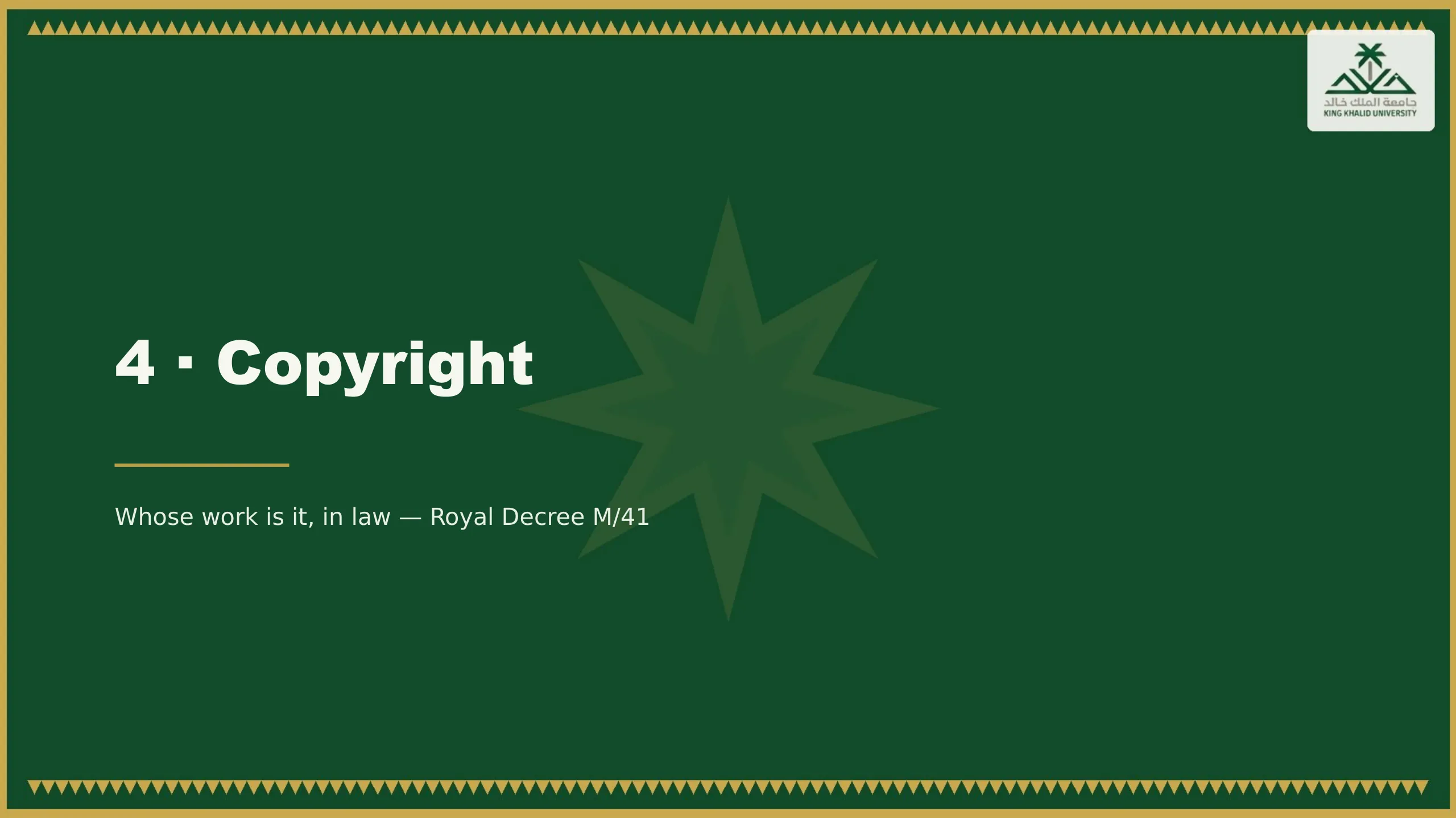 4 · Copyright. Whose work is it, in law — Royal Decree M/41