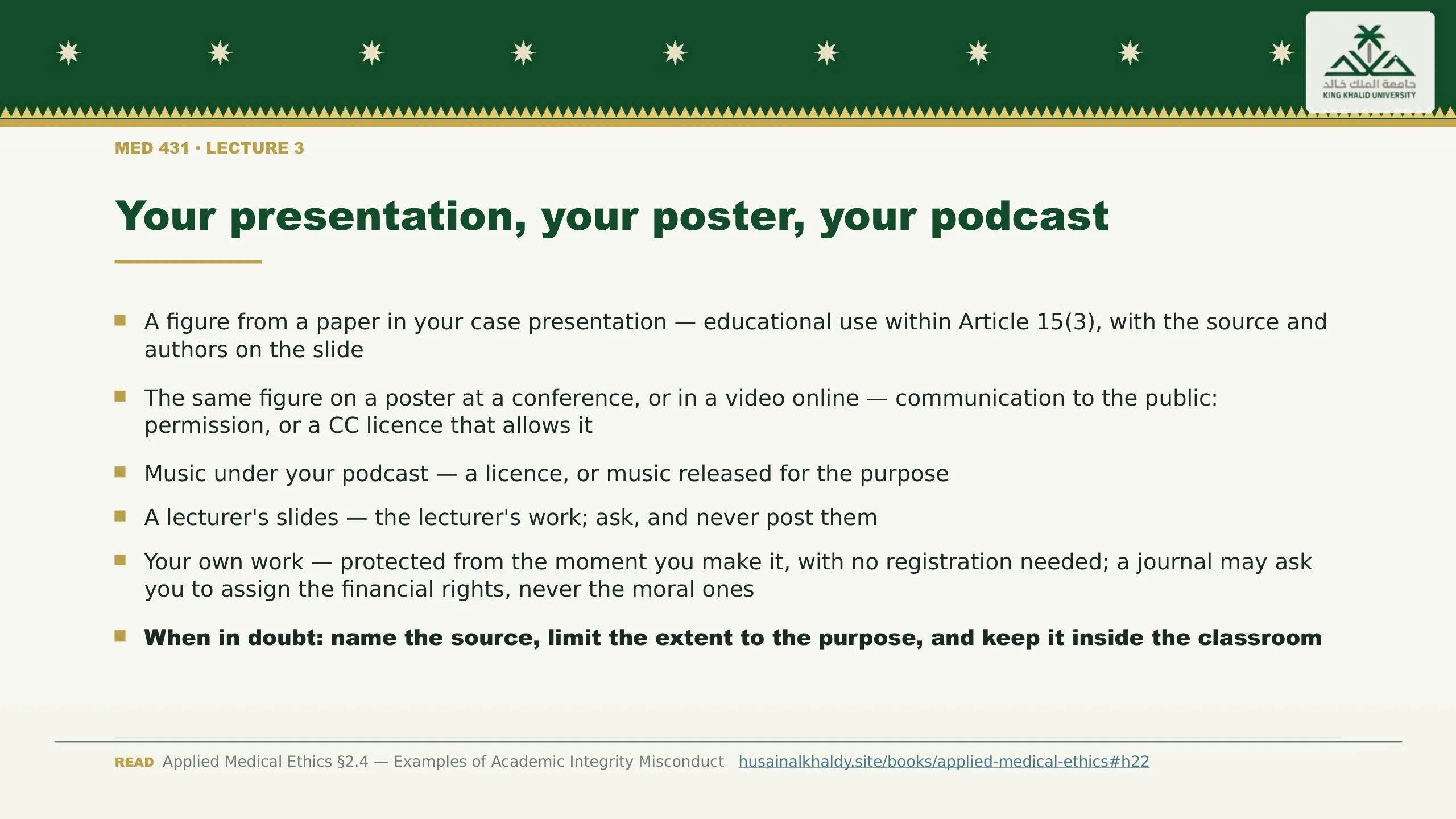 Your presentation, your poster, your podcast. A figure from a paper in your case presentation — educational use within Article 15(3), with the source and authors on the slide