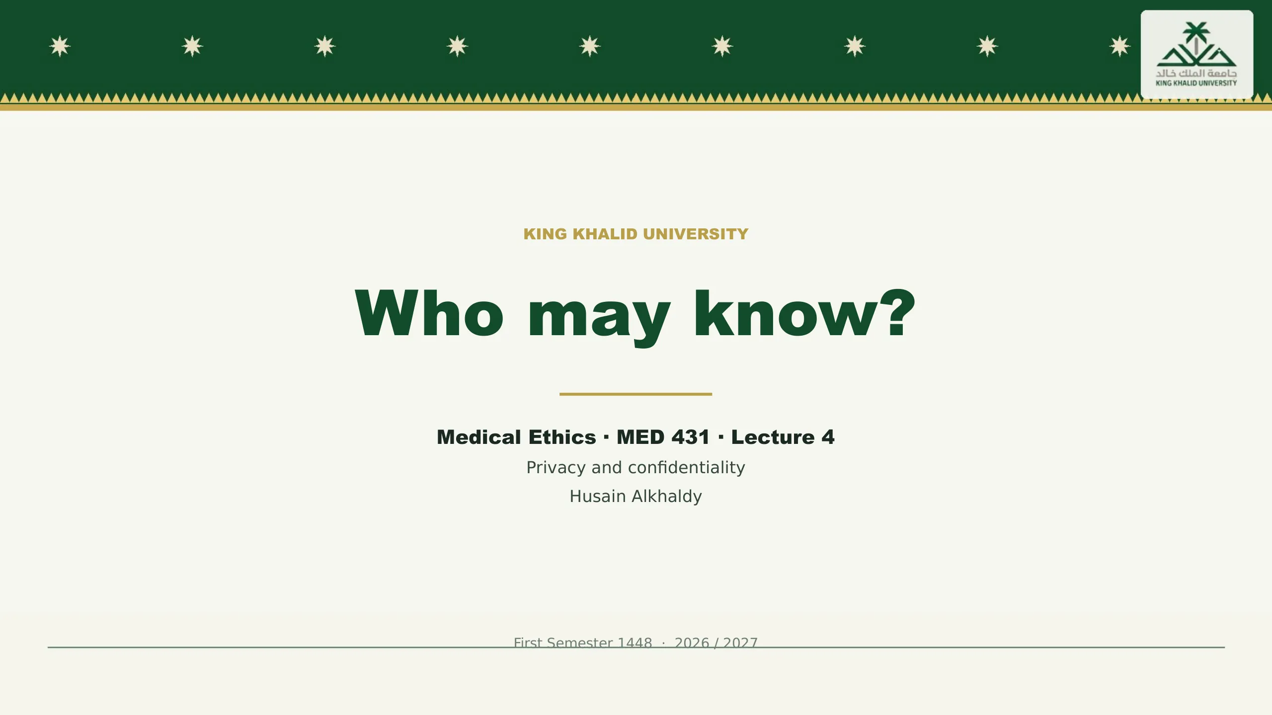 Privacy and confidentiality &mdash; MED 431 lecture 4 title slide